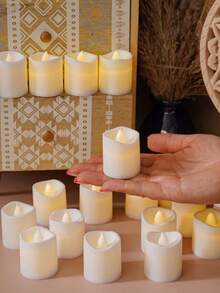 6/12/24pcs Flameless Wishing Candles, Flameless Fake Candles, Battery Powered LED Tea Lights, Romantic Atmosphere Lights For Wedding, Proposal, Christmas, Halloween, Party, Birthday, Dining Table, Holiday Decor, Ivory Color [Batteries Included]