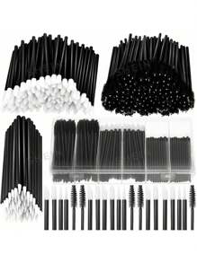 313 piezas Kit de herramientas de maquillaje que incluye 1 caja organizadora de plástico, pinzas para el cabello, pinceles de delineador, varitas de rímel y aplicadores de lápiz labial para labios