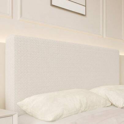 1件白色提花天鹅绒床头板套，弹性防尘床头板保护套，弹力面料，适用于60-70厘米高的床头板，柔软亲肤，卧室配件