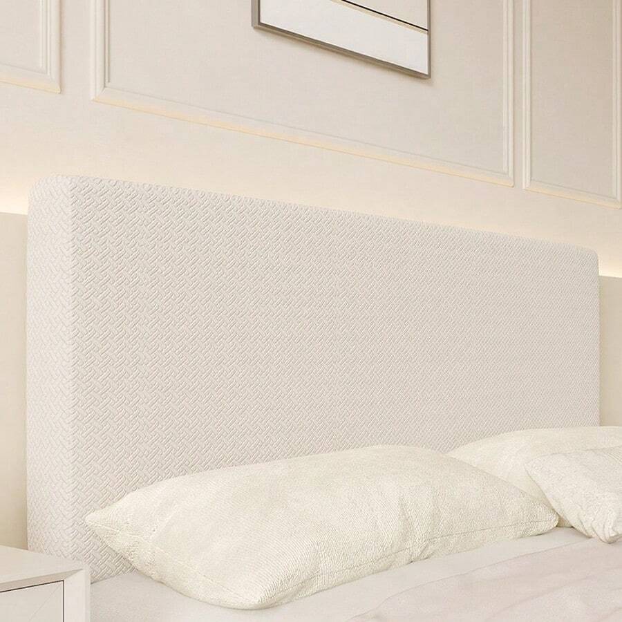 1件白色提花天鹅绒床头板套，弹性防尘床头板保护套，弹力面料，适用于60-70厘米高的床头板，柔软亲肤，卧室配件 - 白色 - 查看 1