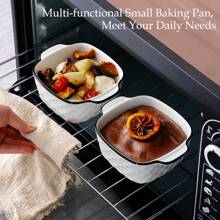 小型迷你烤盘套装，带手柄的方形烤盘，适用于烤箱、微波炉和洗碗机的陶瓷烤盘 - 彩色 - 查看 8