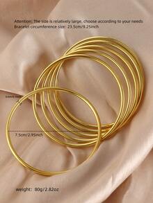 Bộ 6 vòng tay kim loại mạ vàng 18K, kiểu dáng cổ điển tối giản, chất liệu sắt, thích hợp đeo hàng ngày. - Vàng - Xem 5