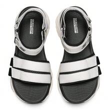 Skechers 夏季女鞋耐磨透氣鬆糕底休閒沙灘涼鞋 - 黑與白 - 查看 3