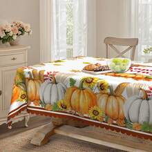 1pc Autumn Thanksgiving Tablecloth - Harvest Theme Pumpkin & Corn Pattern - Washable Polyester Dining Table Cover, Suitable For Farmhouse, Thanksgiving - For Rectangular & Round Tables - Easy Care Decor, Holiday Home Accents, Durable Material, Rustic Style, Hassle-Free, Perfect For Family Gatherings