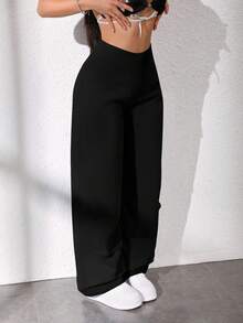 Pantalones rectos de cintura alta y pierna acampanada - Negro - Ver 5