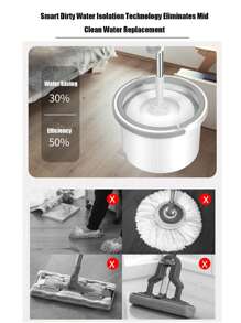 Juego de trapeador giratorio doméstico con cubo individual | Separación de suciedad y agua, limpieza manos libres, trapeador giratorio automático, altura ajustable, uso dual en seco y húmedo, herramientas de limpieza de pisos