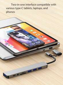 1PC双头八合一扩展坞HUB八合一电脑转换器三合一手机转换器多功能USB集线器+TYP-C扩展电脑手机转换器 - 彩色 - 查看 10