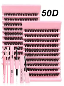 200PCS DIY Eyelash Extension Kit 50D - Includes False Lashes, Glue, Remover, Tweezers & Brush, Professional & Beginner Friendly, Easy Home Use,Eyelash Starter Kit For Beginners: All-In-One Set With Lashes, Adhesive, Remover & Tools To Apply Easily At Home Like A Pro,Professional Eyelash Extension Kit For Home Use - Black - View 3