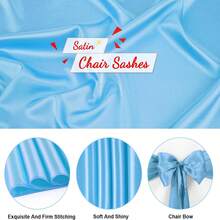 6/16pcs Blue Satin Bowknot Chair Sash, Universal Chair Ribbon DIY Backstrap, Suitable For Wedding, Party, Reception, Event, Banquet, Hotel, Home Chair Decor (7x108 Inches) - Multicolor - View 5