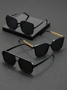 2 件/3 件女士复古方形眼镜，适合日常生活、海滩度假、户外旅行、装饰链、经典黑色、成人派对礼物、节日配饰、基本秋冬女装、商务休闲礼物、海滩配饰