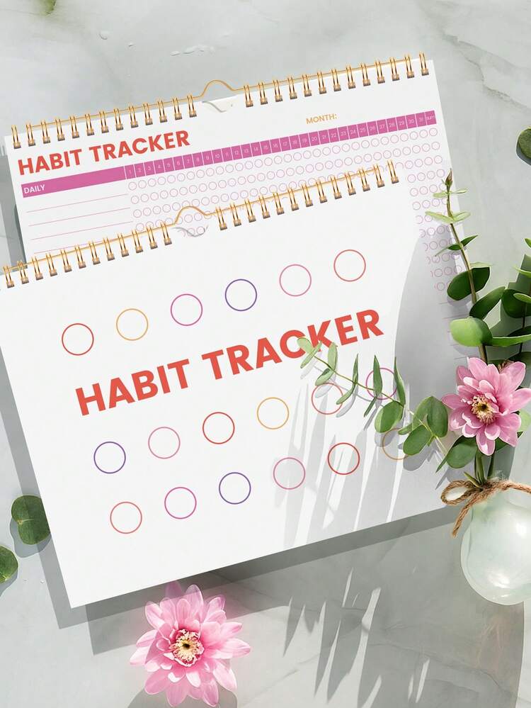 1本习惯追踪计划笔记本，无日期，12个月每日每周每月习惯追踪日志，提升工作效率、健康管理、技能发展和个性化体验，学习用品，办公桌配件，圣诞礼物 - 彩色 - 查看 2