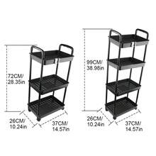 4/3-Tier White Plastic Rolling Storage Trolley, 99x37x26cm Mobile Shelf With 360° Lockable Wheels, Slim Organizer For Kitchen Bathroom Narrow Spaces - 彩色 - 查看 7