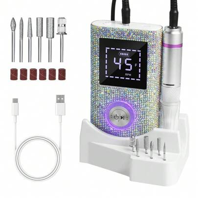 Amoladora de uñas recargable profesional de 45,000 RPM con pantalla HD y brocas de metal para taladro de uñas, se puede usar como torno y lijadora de uñas