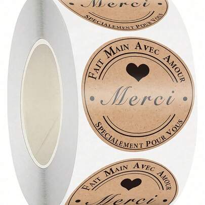 500 miếng/1 cuộn phổ biến Gói da bò Cảm ơn bạn đã dán nhãn dán trang trí nướng bánh Nhãn dán tình yêu