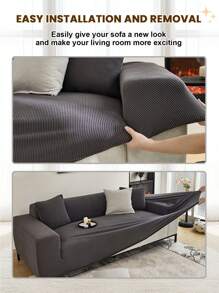 1pc Jacquard Striped Sofa Cover, Modern And Simple, Elastic, Dustproof And Anti Slip, Suitable For Living Rooms, Dining Rooms, Homes, And All Seasons
