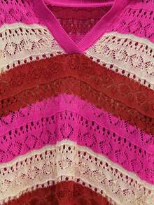 Sexy Loose Casual Deep V-Neck Color-Blocking Knit 2 Pieces Set, S391257 - Multicolor - View 5