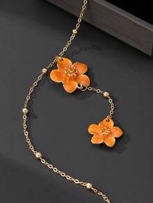 1pc Handmade Elegant Orange Layered 5-Petal Flower Pendant Necklace For Women (No Gift Box. Due To Handcrafted Cutting, The Number Of Beads On The Chain Is Random, But The Final Length Remains Fixed And Does Not Affect The Wearing Effect) - Orange - View 4