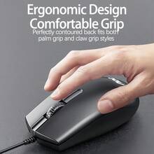 AOC MS100 Universal Mouse For Both Left And Right Hands Ergonomic Symmetrical Design Frosted Sweat-Proof Shell Plug And Play Without Driver Comfortable For Office And Home Use Black With Sound - Black Sound - View 7