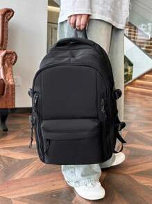 1 件纯色休闲学院风背包，带笔记本电脑隔层，大容量学生包和轻便旅行包，大容量背包旅行背包带行李带设计，适合男孩和女孩，非常适合日常使用、郊游、学校和返校，多口袋书包工作包，适合男女大学生