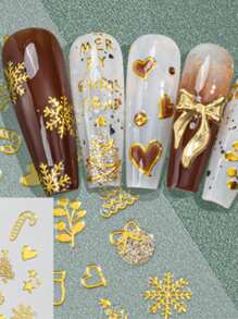 1 Stück selbstklebender goldener Weihnachts-Nagel-Aufkleber mit Schneeflocken- und Weihnachtsbaum-Design