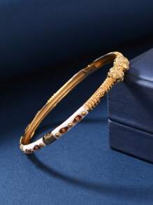 1pc Luxurious Style Copper Drop Oil Light Blue Fine Circle Pattern Bow Knot Decorated Open Bangle Bracelet For Women, Suitable For Dubai Wedding Valentines,Mom,Mother,Mother's Day,Gift