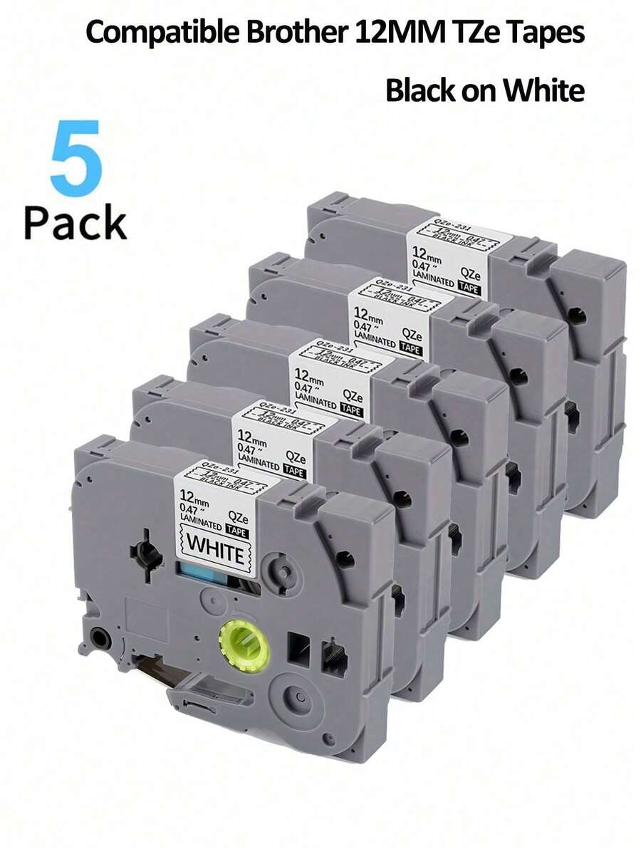 5 Packs Compatible Brother TZe-231 12mm 0.47" Label Tape Refill - Laminated White Label Tape, For P-Touch Label Printers PTD210 PTD220 PTH110 PTD600 - TZe231 Brother Label Printer Tape, 26.2ft (8m)
