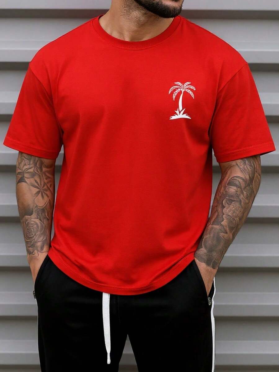 Men's Oversized Coconut Tree T-Shirt 100% Cotton From S To Plus Size G3 - Red - View 1