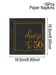 16 件男女 50 岁生日餐巾、50 岁生日派对一次性餐具、50 岁生日装饰生日餐具、50 岁生日礼物、生日房间装饰、周年派对用品、50 岁生日快乐 - 黑金50歲 - 查看 4