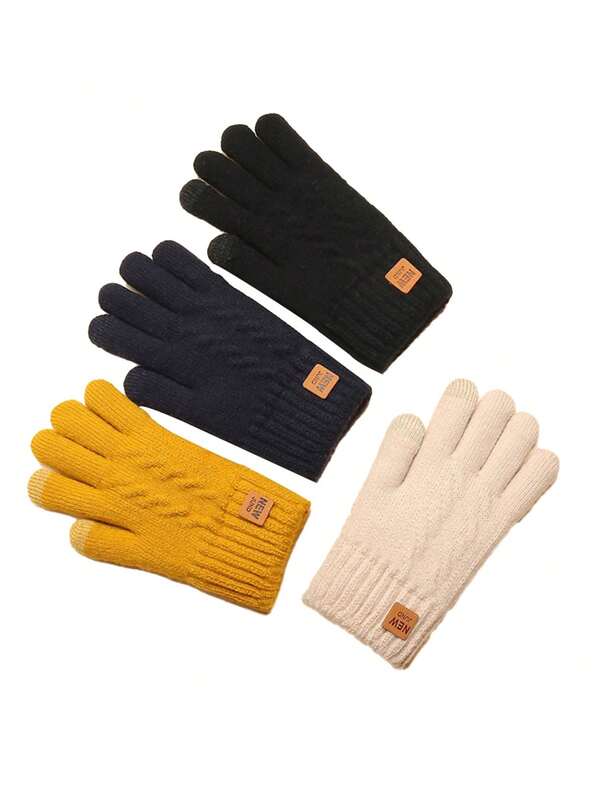 1 par de guantes gruesos y cálidos de punto con función táctil, a prueba de viento para atuendos de invierno mullidos para hombres y mujeres