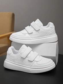 Teens' Low-Top Casual Sneakers, Wear-Resistant Thick Sole, Soft & Comfortable Lining, Hook And Loop Closure, Spring/Autumn