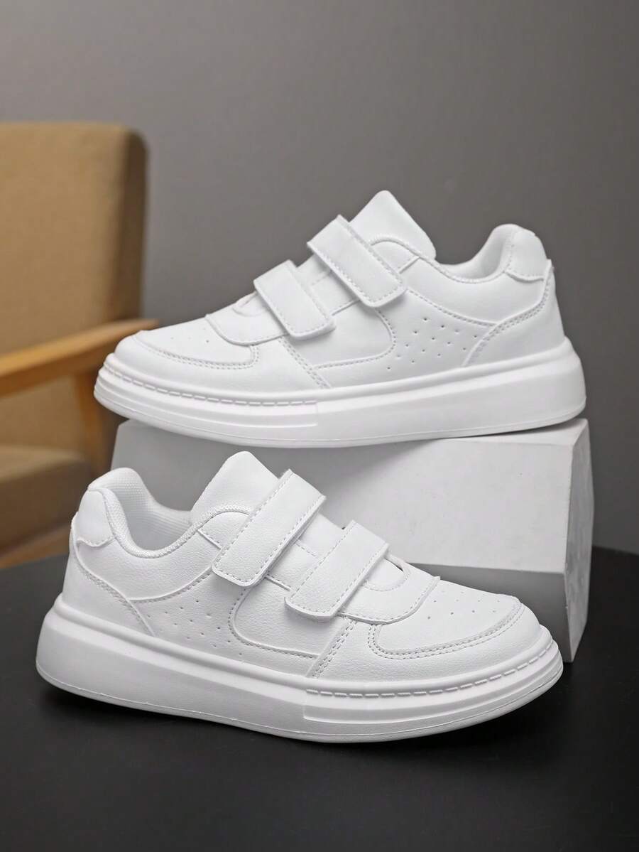 Teens' Low-Top Casual Sneakers, Wear-Resistant Thick Sole, Soft & Comfortable Lining, Hook And Loop Closure, Spring/Autumn