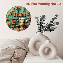 2D Flat, Room Decor, 1pc, A Bathroom With A Toilet And A Sign That Says Toilet, 9.8-Inch, 2D Wooden Flat, Silent Wall Clock, Non-Luminous, Wooden Quartz Design, Perfect For Spiritual Homes/ Holiday/ Living Room/ Coffee/ Bedroom/ Gifts Decor.,2D Flat - Wooden Wall Clock - View 6
