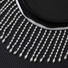 1 Yards Silver Silk Tassel Fringe Trim Pearl Tassle Beaded Lace 11cm Beaded Fringe Ribbon Clothing Curtain Pearl Pendant Tassels