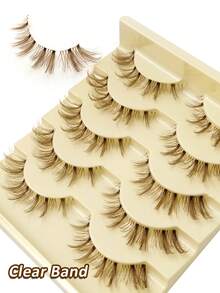 Rikuaild 5 Pairs Cartoon Style Brown False Eyelashes, Anime Style, Fluffy & Natural, Lightweight & Soft, Time-Saving, Brown Lash Extension Tools, Cartoon Doll Transparent Band, Reusable, Natural Lash Look, Makeup False Lashes - Cat eye Lashes - View 5