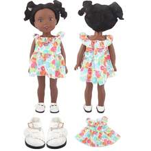 Ensemble de vêtements et chaussures pour poupée américaine de 14 pouces, robe bonbon + chaussures à nœud blanc, convient pour les poupées bébé fille de 30 cm comme Nancy, Lise, Paola Reina