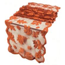 1pc Autumn Table Runner With Maple Leaves, 13x72 Inch Thanksgiving Table Runner Decor Lace Orange Table Runner Autumn Home Decor Autumn Dining Table Decor, Suitable For Harvest Kitchen Party
