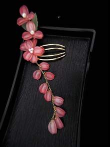 1 pièce Pince à cheveux style coréen élégante avec fleur d'hibiscus rouge/fleur hawaïenne et pompon, 8 cm de long, résistante à la décoloration, à la mode & exquise, convient pour le port quotidien des femmes & des filles, peut être utilisée comme accessoire pour cheveux ou coiffe, peigne à cheveux, peigne latéral - multicolore - Voir 7
