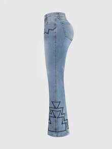 Women's Elegant Mid-Length Stretch Denim Pants, Light Blue In Color. The Pants Are Of A Solid Color Design, With Pockets, Long In Length, With A Button Closure Design. The Style Is Fashionable And Versatile, Suitable For All Seasons, And The Design Is Durable. - 淺藍色 - 查看 4