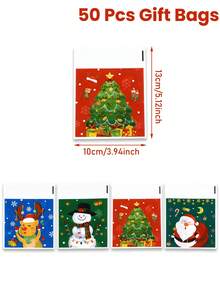 50/100 件圣诞卡通自封糖果袋、圣诞快乐礼品袋（带雪人、圣诞老人、鹿和圣诞树设计）、礼品包装袋、圣诞派对礼品袋、零食袋、巧克力饼干烘焙袋、糖果包装袋、包装袋、家居圣诞装饰、冬季装饰、圣诞装饰、送给朋友和家人的圣诞礼物、新年装饰 - 彩色 - 查看 4