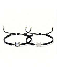 1 件可爱黑白猫编织手链，适合女士，Ins 简约手工编织绳，情侣礼物，闺蜜礼物