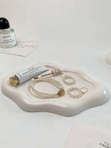 2pcs/1pc.68*5.32 Inch Asymmetric Cloud-Shaped Ceramic Tray, Nordic Style Jewelry Storage Tray, Jewelry Decorative Plate, Jewelry Display Tray, Her, Home Decor, Bedroom Decor - Trắng - Xem 6