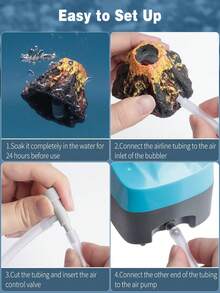 水族箱火山装饰套件,水族箱鱼缸玻璃容器造景逼真的山脉,配有气石增氧器气管配件,用于供氧 - 彩色 - 查看 8