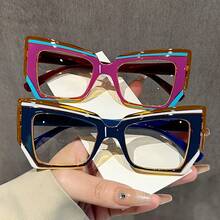 Cat Eye Glasses Gradient Color Frame Transparent Lens Computer Glasses Color Block Women's Fashion Glasses Street Style - 黑色`白色 - 查看 8
