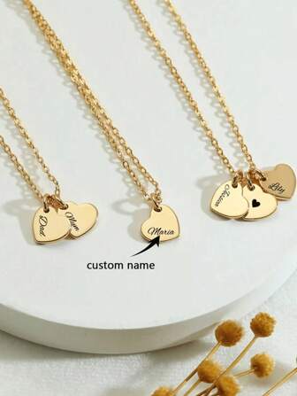 Customized Necklace, Personalized Heart-Shaped Pendant, Carved Name Necklace, Stainless Steel Jewelry Heart-Shaped Pendant Necklace, Personalized Gift, Valentine's Day Gift, Anniversary Gift, Valentine's Gold, Rose Gold Fashion, Autumn Fashion, Retro, Neutral, Simple, Casual, Hip-Hop, Goth, Punk Customization, Personalized,