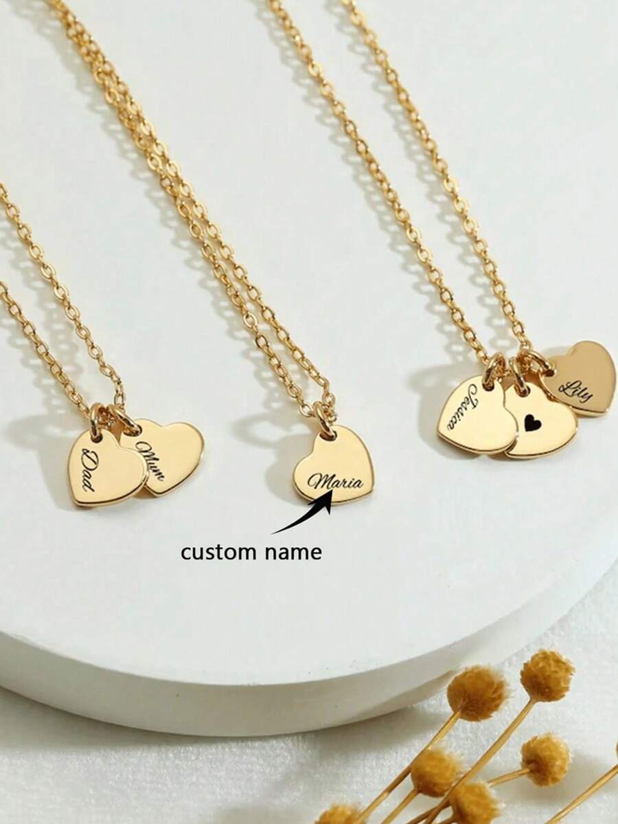 Customized Necklace, Personalized Heart-Shaped Pendant, Carved Name Necklace, Stainless Steel Jewelry Heart-Shaped Pendant Necklace, Personalized Gift, Valentine's Day Gift, Anniversary Gift, Valentine's Gold, Rose Gold Fashion, Autumn Fashion, Retro, Neutral, Simple, Casual, Hip-Hop, Goth, Punk Customization, Personalized, Back To School Fashion - Multicolor - View 1