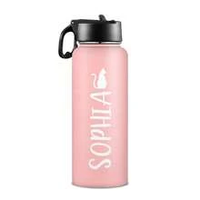 1pc 18oz Custom Text Pink Water Bottle Personalized Tumbler With Straw Stainless Steel Insulated Sport Water Bottle With Straw Lid & Handle, Multiple Styles Available, Customized Cup Gifts For Women Birthday Anniversary Christmas - 黑色 - 查看 9