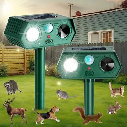 2 Pack Newly Upgraded Solar Ultrasonic Animal Repellents Outdoor, Cat Deterrent With Motion Detection And Flash Light For Dog Cat Deer Bird For Yard Lawn Garden