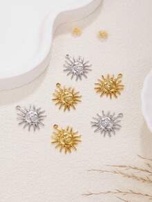 3pcs Titanium Steel Vacuum Electroplated Vintage Moon & Sun Pendant, Suitable For DIY Pendant, Earrings, Bracelet, Accessories