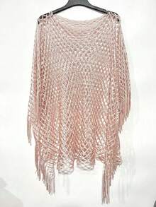 1 pieza Cárdigan tipo alas de murciélago delgado, con decoración de flecos calados, protección solar talla grande para cubrir vestidos de verano - Multicolor - Ver 27