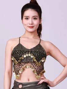 2pcs Chiffon Belly Dance Outfit Set - Chiffon Top And Harem Pants, Or 1pc Chiffon Top (With Non-Removable Padded Bust) And Coin Decorated Costume, Suitable For Female Performers